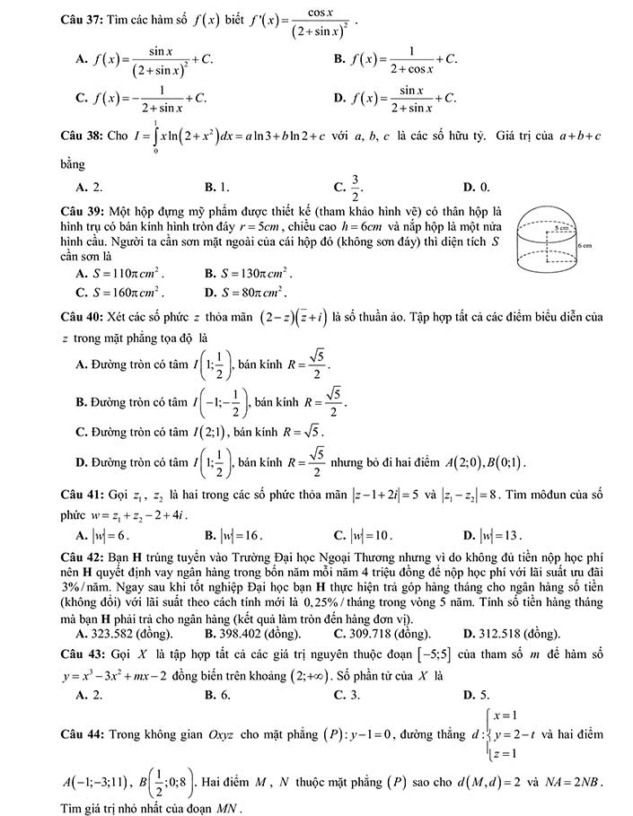 Đề thi thử thpt quốc gia 2019 môn toán sở GD&ĐT Thanh Hóa (Mã đề 101) - Trang 5