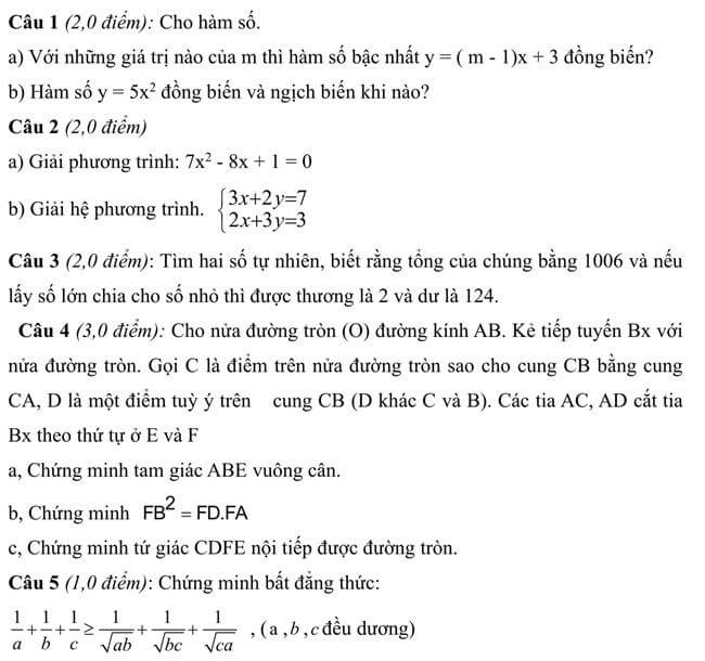 Đề thi thử toán vào 10 THPT Chiêm Hóa - Tuyên Quang