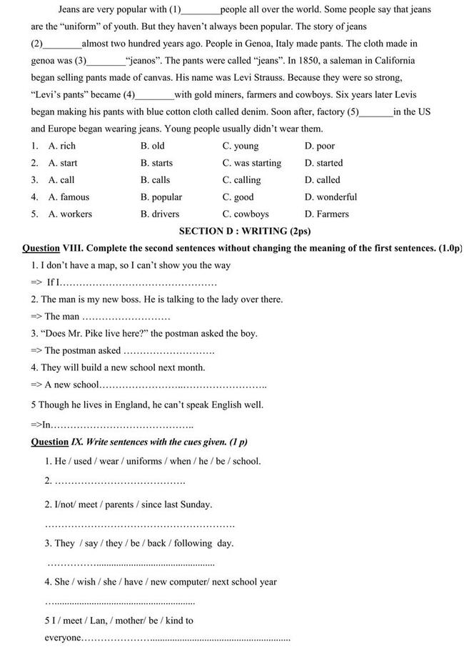 Đề thi thử môn Anh vào lớp 10 trường THPT Chuyên Biên Hòa - Hà Nam trang 4