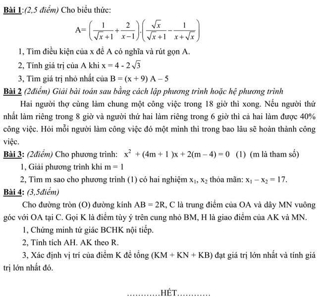 Đề thi thử toán vào 10 THPT Chi Lăng - Thừa Thiên Huế
