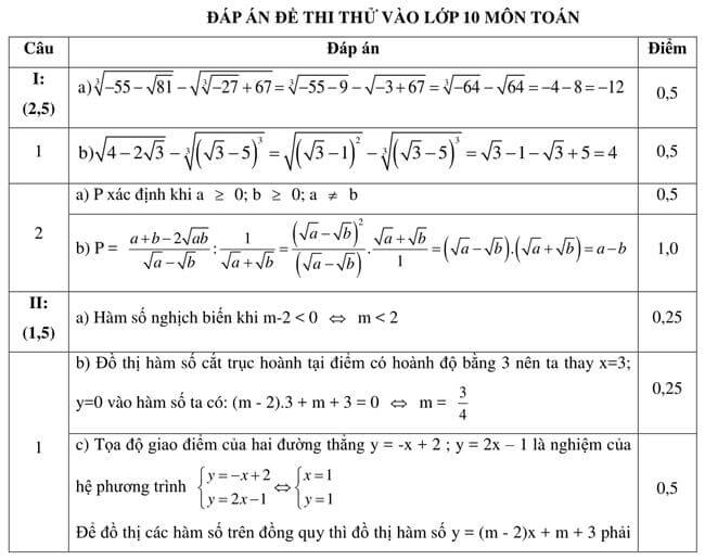 Đáp án Đề thi thử toán vào 10 THPT Nguyễn Trãi - Thanh Hóa trang 1
