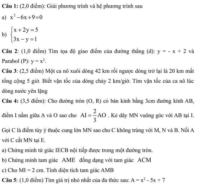 Đề thi thử toán vào 10 THPT Nguyễn Trãi - Tây Ninh