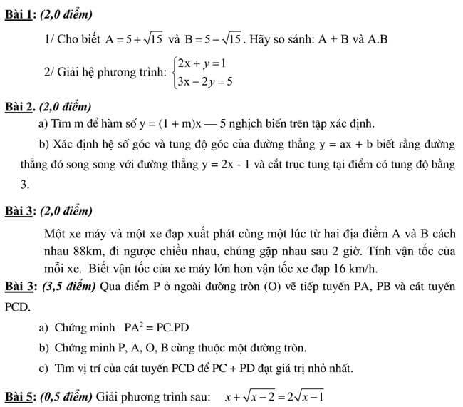 Đề thi thử toán vào 10 THPT Tây Ninh - Tây Ninh