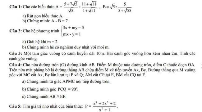 Đề thi thử toán vào 10 THPT Bình Sơn - Quảng Ngãi