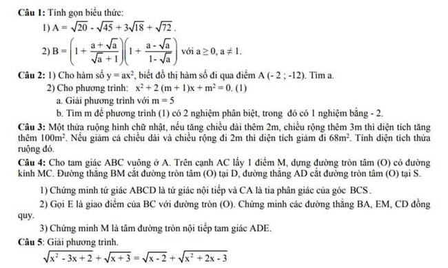 Đề thi thử toán vào 10 THPT Cửa Ông - Quảng Ninh