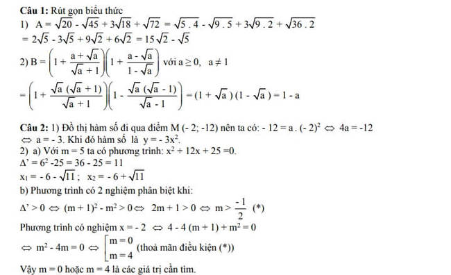 Đáp án Đề thi thử toán vào 10 THPT Cửa Ông - Quảng Ninh trang 1