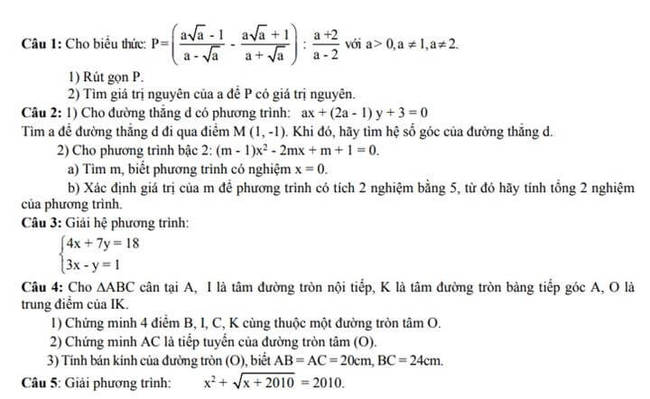 Đề thi thử toán vào 10 THPT Uông Bí - Quảng Ninh