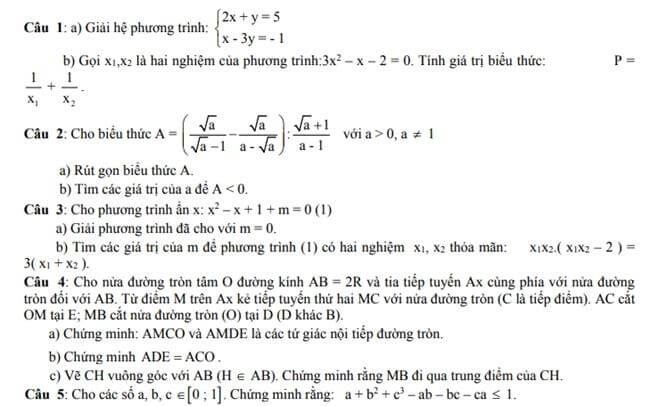 Đề thi thử toán vào 10 THPT Vĩnh Linh - Quảng Trị