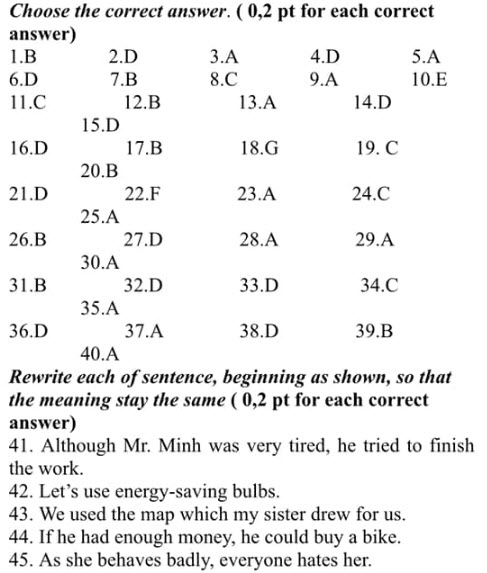 đáp án mã đề 04 tiếng anh thi học kì 2 đồng nai 2019