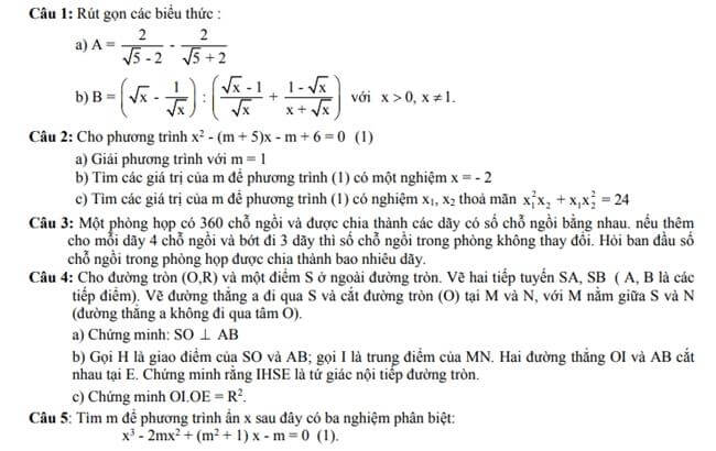 Đề thi thử toán vào 10 THPT chuyên Nguyễn Bỉnh Khiêm - Quảng Nam