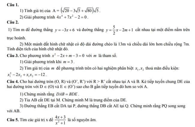 Đề thi thử toán vào 10 THPT Trần Quý Cáp - Quảng Nam