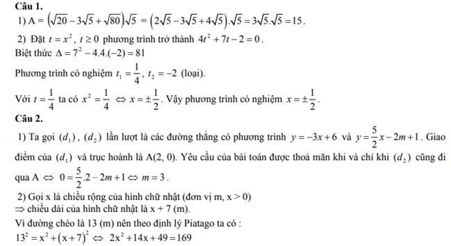 Đáp án Đề thi thử toán vào 10 THPT Trần Quý Cáp - Quảng Nam trang 1