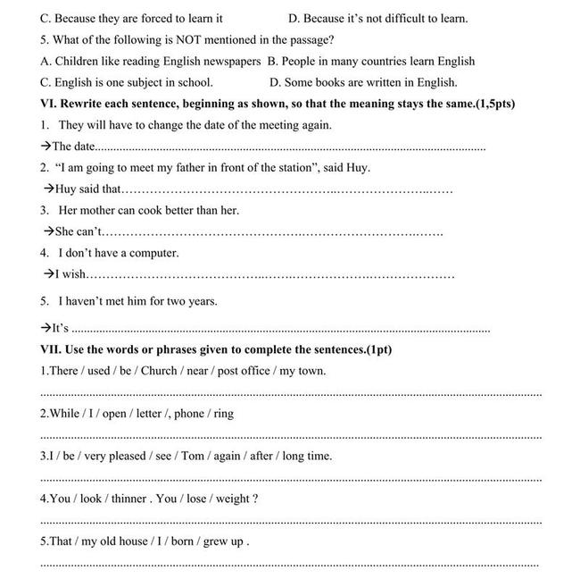 Đề thi thử vào lớp 10 môn Anh trường THPT Chuyên Thăng Long - Lâm Đồng trang 4