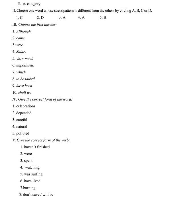 Đáp án đề thi thử vào lớp 10 môn Anh trường THPT Đức Trí - Kiên Giang trang 2