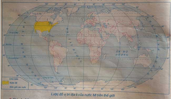 Lược đồ vị trí địa kí của nước Mĩ trên thế giới