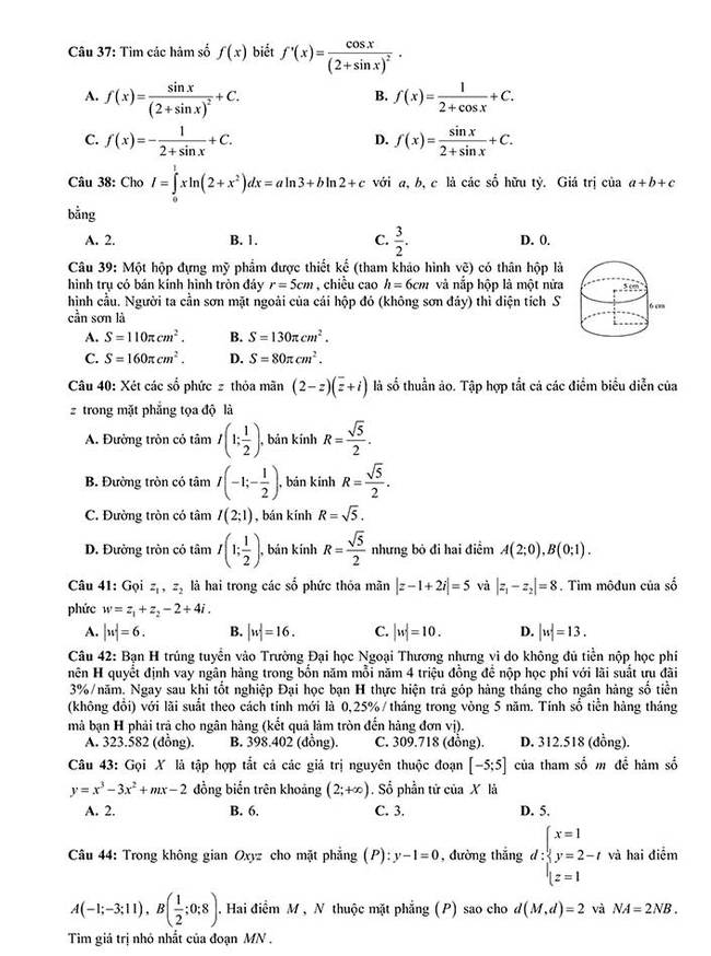 Đề thi khảo sát môn toán THPT Quốc Gia 2019 của Sở GD&ĐT Thanh Hóa trang 5