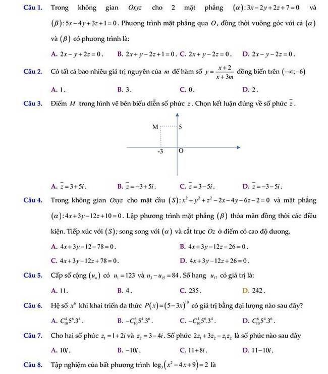 Đề thi thử môn toán THPT chuyên Lam Sơn lần 1 năm 2019