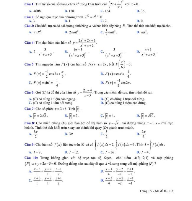 Đề thi thử môn toán Trường THPT Chuyên Lam Sơn năm 2019