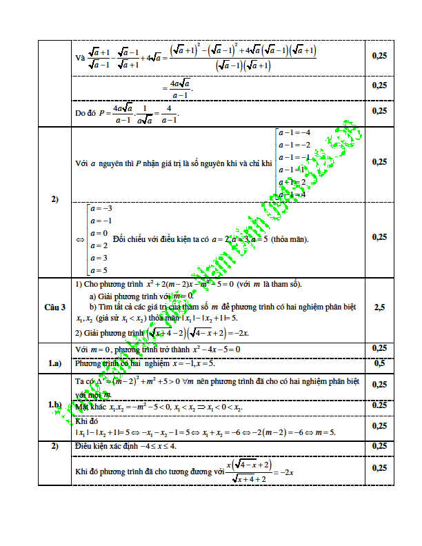 Đáp án đề thi tuyển sinh vào 10 Toán chung (đề 1) Chuyên Lê Hồng Phong 2