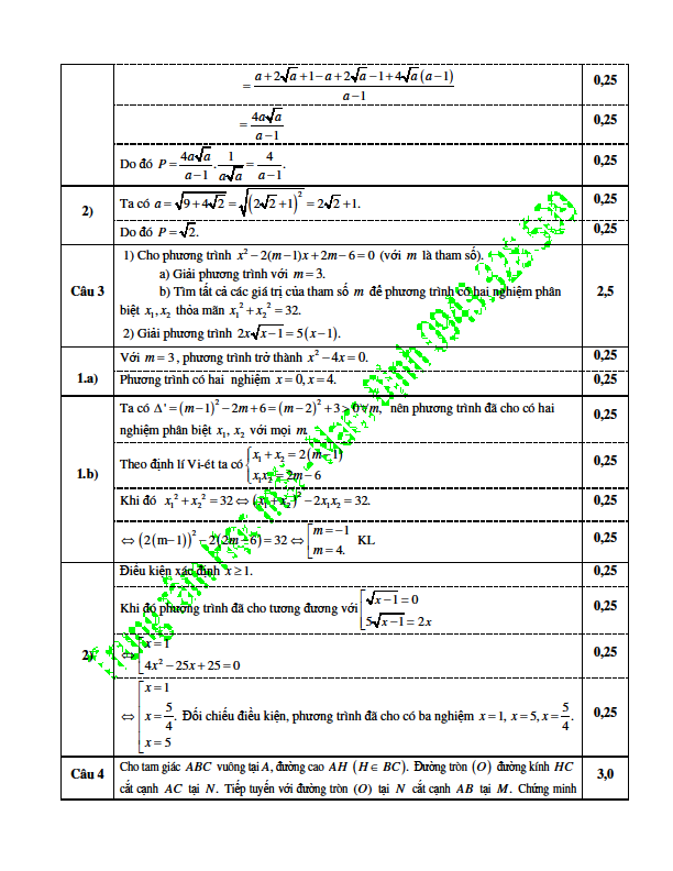 Đáp án đề thi vào 10 môn Toán đề 2 Chuyên Lê Hồng Phong 2