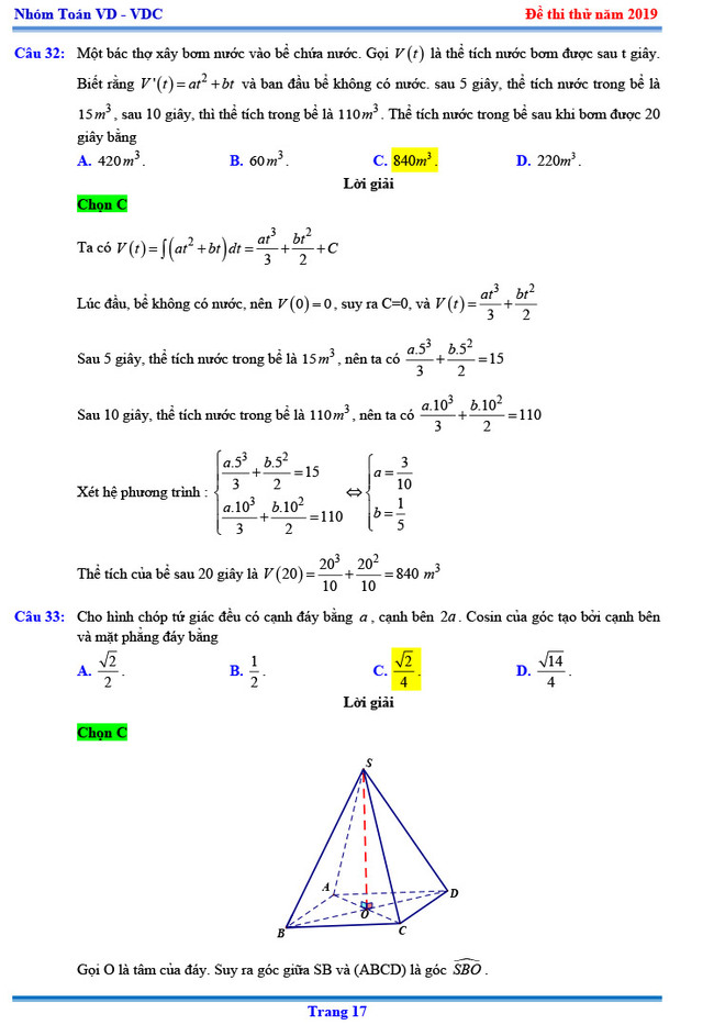 Đáp án thi thử THPTQG môn Toán 2019 Chuyên KHTN lần 3 trang 10