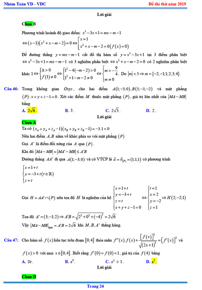 Đáp án thi thử THPTQG môn Toán 2019 Chuyên KHTN lần 3 trang 17