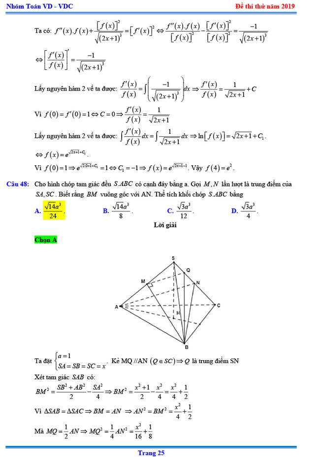 Đáp án thi thử THPTQG môn Toán 2019 Chuyên KHTN lần 3 trang 18