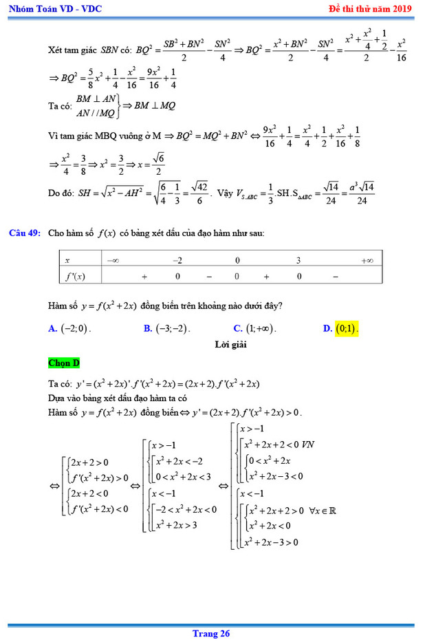 Đáp án thi thử THPTQG môn Toán 2019 Chuyên KHTN lần 3 trang 19