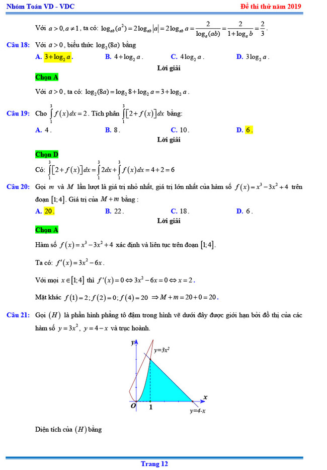 Đáp án thi thử THPTQG môn Toán 2019 Chuyên KHTN lần 3 trang 5