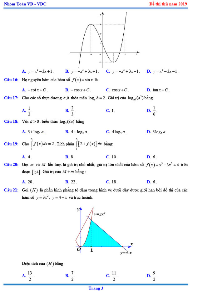 Đề thi thử THPTQG  môn Toán Chuyên KHTN lần 3 năm 2019 trang 3