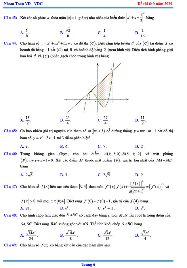 Đề thi thử THPTQG  môn Toán Chuyên KHTN lần 3 năm 2019 trang 6