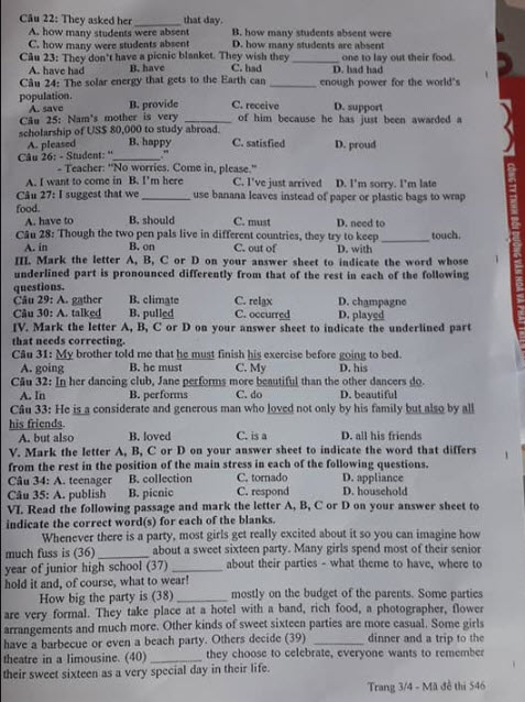 đề thi vào lớp 10 môn tiếng Anh tỉnh Tây Ninh năm 2019 trang 3