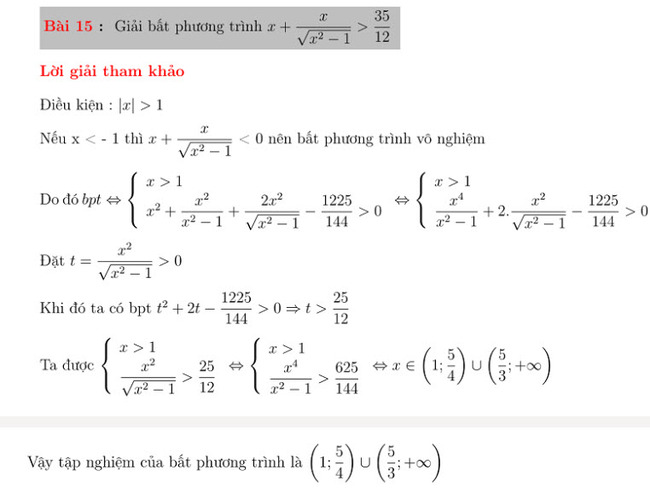 30 bài toán giải bất phương trình bài 15