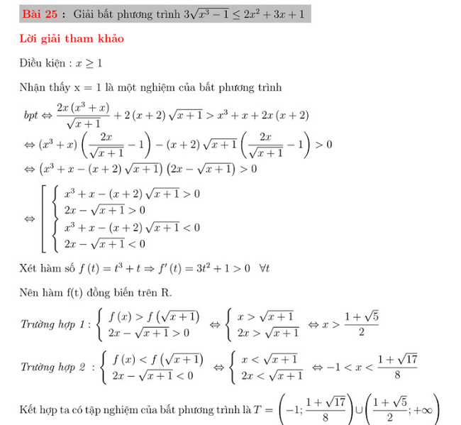 30 bài toán giải bất phương trình bài 25