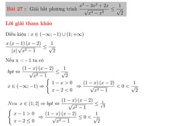 30 bài toán giải bất phương trình bài 27 phần 1