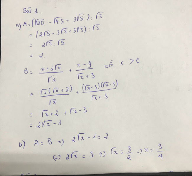 Đáp án câu 1 đề thi vào lớp 10 môn Toán Hải Phòng năm 2019 