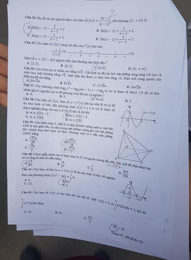 Đáp án đề thi THPT quốc gia 2019 môn Toán mã đề 102 trang 4