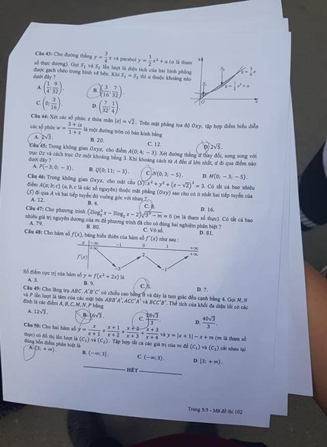 Đáp án đề thi THPT quốc gia 2019 môn Toán mã đề 102 trang 5