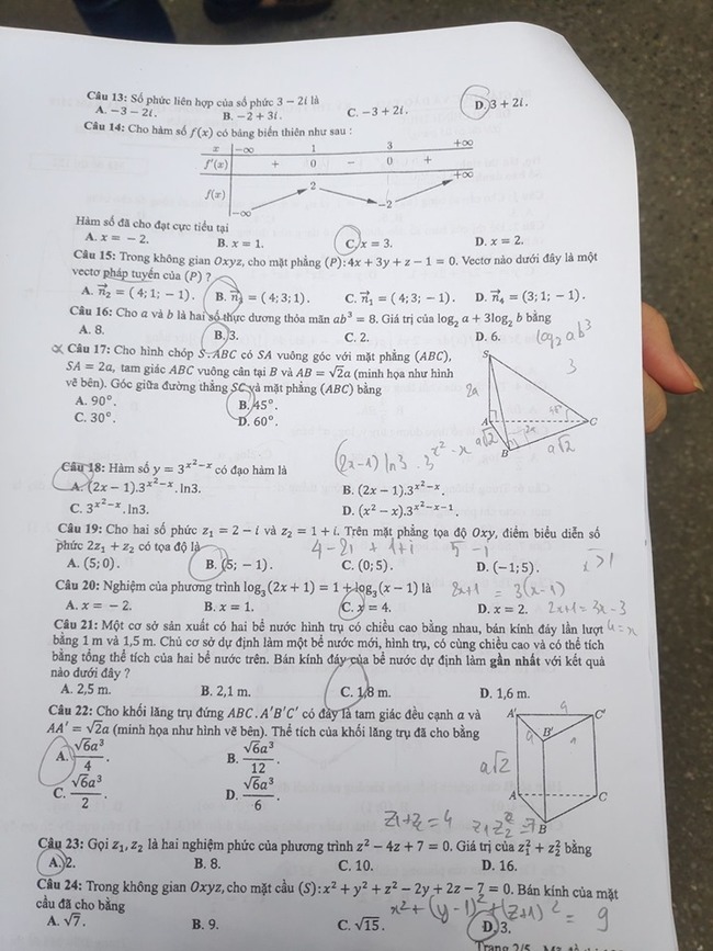 Đáp án đề thi THPT quốc gia 2019 môn Toán mã đề 122 trang 2