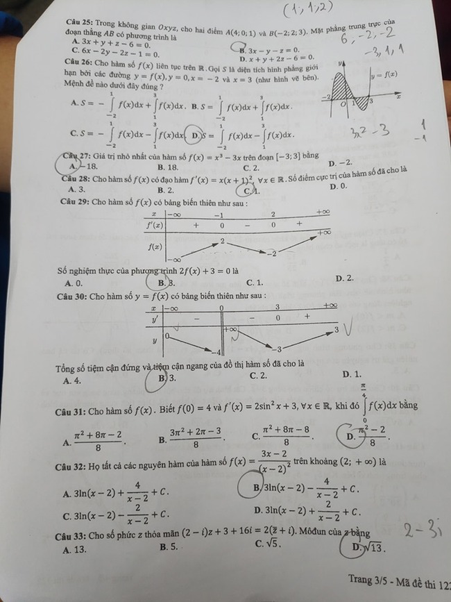 Đáp án đề thi THPT quốc gia 2019 môn Toán mã đề 122 trang 3