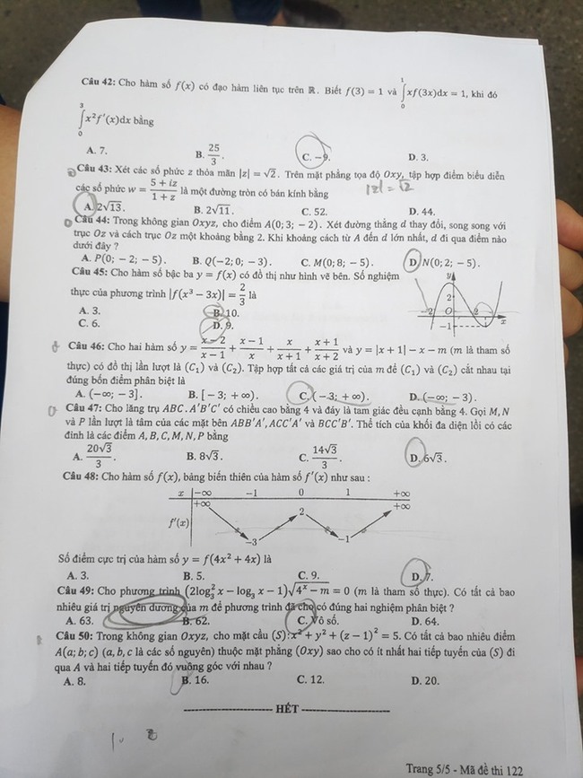 Đáp án đề thi THPT quốc gia 2019 môn Toán mã đề 122 trang 5