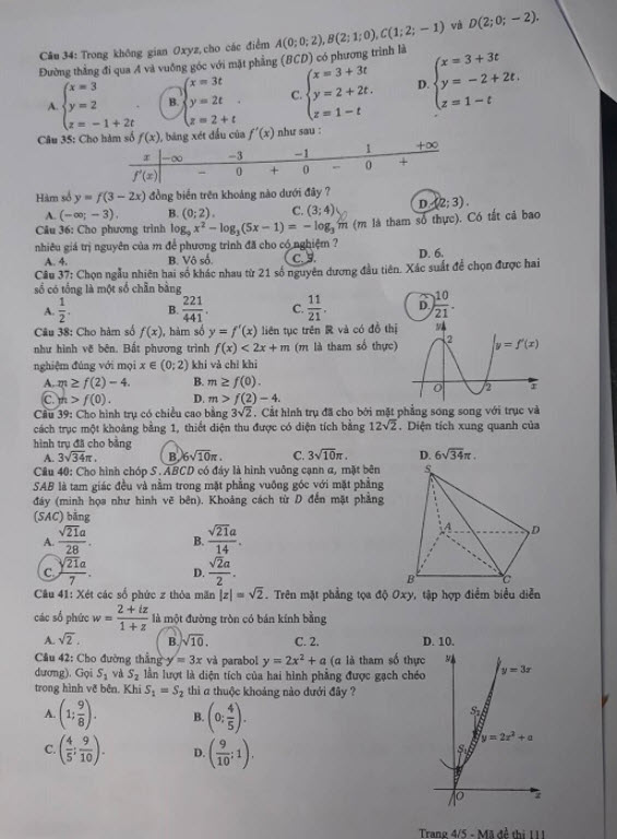 đề thi THPT quốc gia 2019 môn Toán mã đề 111 4