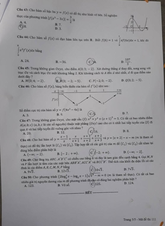 đề thi THPT quốc gia 2019 môn Toán mã đề 111 5