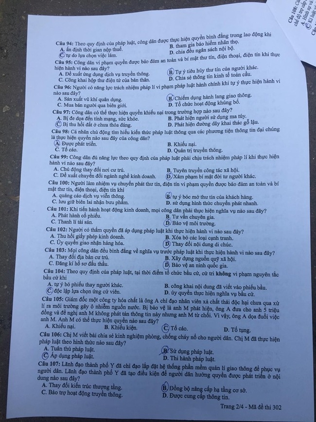 Mã đề 302 môn GDCD 2019 - Đề thi và đáp án GDCD THPTQG 2019 trang 2