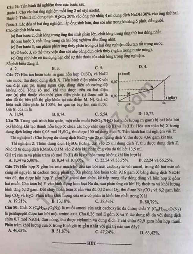 Đề thi THPTQG 2019 môn Hóa học mã đề 202 kèm đáp án chi tiết trang 4