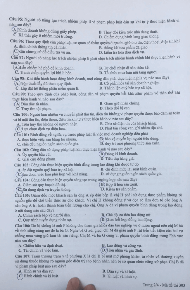Đề thi THPT quốc gia 2019 môn GDCD mã đề 303 trang 2
