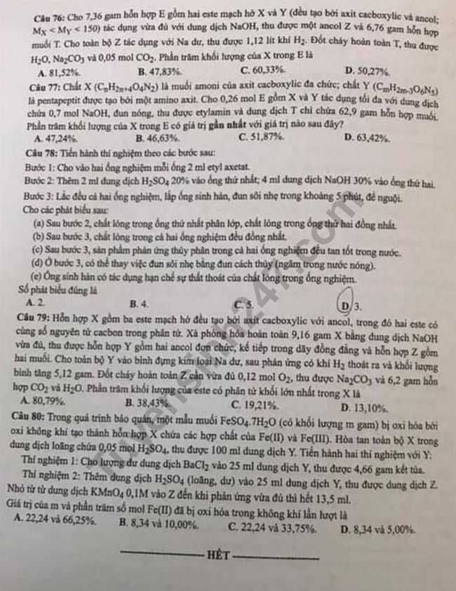 Đề thi THPTQG 2019 môn Hóa học mã đề 224 trang 4