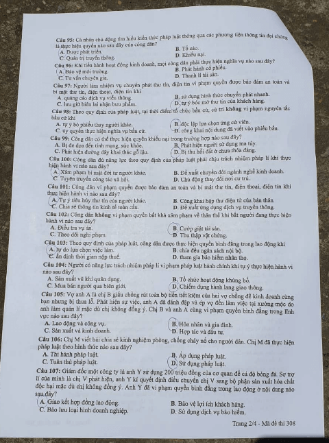 trang 2 đề thi môn Lịch sử THPTQG 2019 mã đề 308