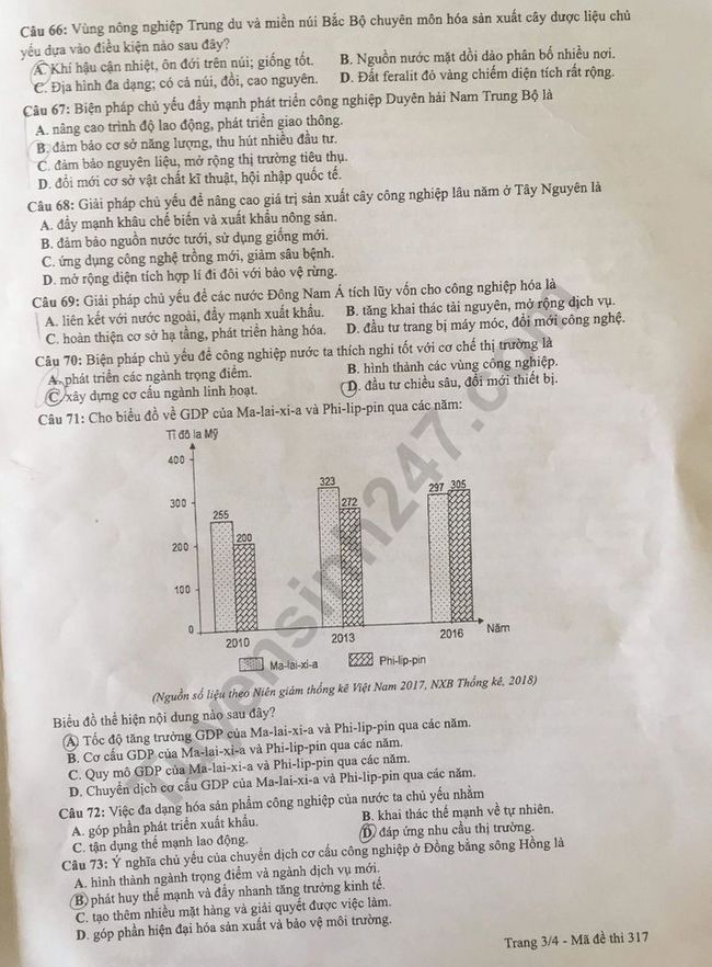 Đề thi Địa lí THPTQG 2019 mã đề 317 trang 3