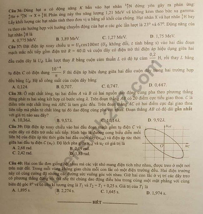 Đề thi THPTQG 2019 môn Lí mã đề 215 trang 4
